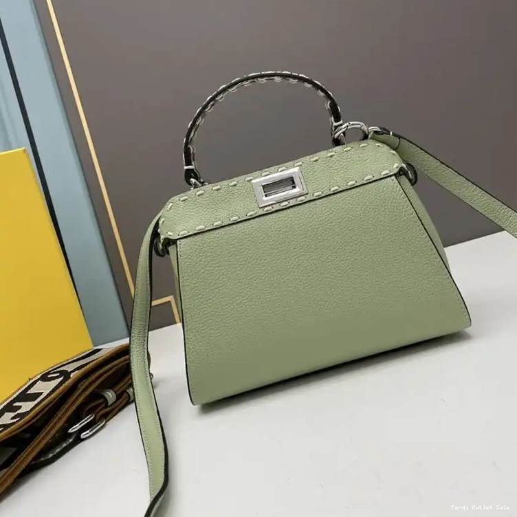 Affordable Green Peekaboo Fendi Calf Stitching Leather Bag In Mini Iconic 0506